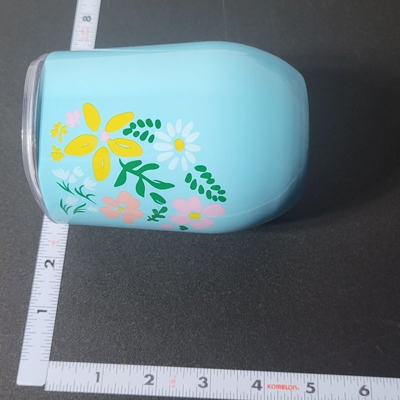 Stainless Steel Blue Floral Wine Tumbler with Lid Pastel Drinkware Cup - Picture 6 of 7